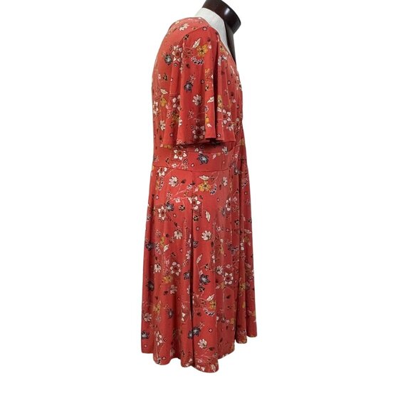 Torrid Orange V-Neck Floral Skater Dress Flutter Sleeve 24285 Size 2 - Picture 2 of 9